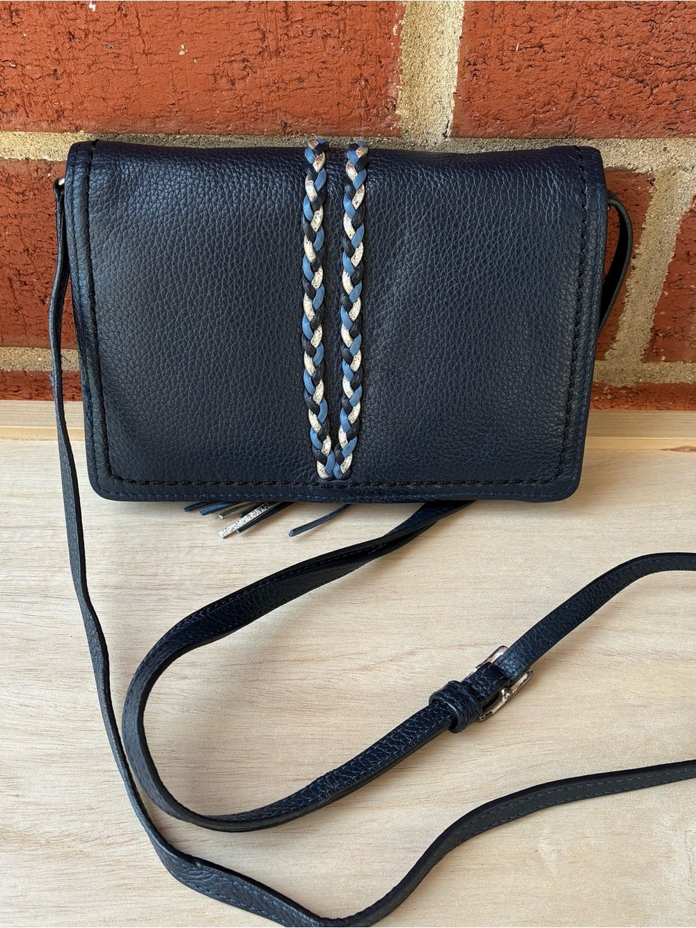 Brighton Barbados City Organizer Crossbody Black Braided Tassel Heart Charm - Picture 3 of 7